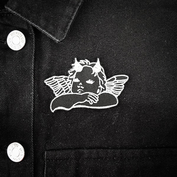 Devil Cherub Iron-on Embroidered Patch | Occult Horror Halloween Goth Gothic Devil Satan Angel