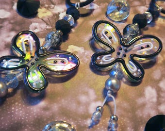 Iridescent Black Butterfly Keychain | Hand Beaded Keychain