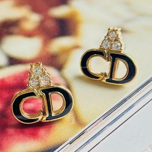 Christian Dior Vintage 1990s Monogram Logo Black CD Crystals Pierced Earrings, Mom, Y2K, Girl, Wife, Him Anniversary, Wedding, Birthday Gift Christian Dior Vintage 1990s Monogram Logo Black CD Crystals Pierced Earrings, Mom, Y2K, Girl, Wife, Him Anniversary, Wedding, Birthday Gift
