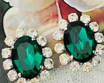 Pendientes vintage Christian Dior de 1968 con forma de flor, forma ovalada, de cristal verde esmeralda. Regalo ideal para mamá, niña, esposa, estilo Y2K, boda, aniversario o cumpleaños.