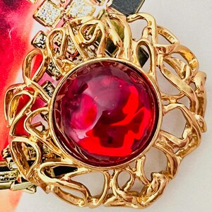 Yves Saint Laurent YSL Robert Goossens Vintage Large Ruby Wire Openwork Brooch, Mom, Girl, Wife, Y2K, Wedding, Anniversary, Birthday Gift
