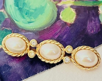 幻　クリスチャンディオール　80s パール　クリスタル　ブローチ Christian Dior Vintage 1980s Trio Oval White Pearls Crystals Long