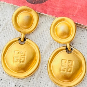 Pendientes Givenchy Vintage 1980 con monograma del logotipo 4G y doble botón, dorados, para mamá, aniversario, boda, cumpleaños, novia, esposa, novia, novia.