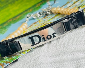 CHRISTIAN DIOR John Galliano Pearls Black Leather Silver Logo