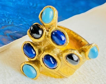 Yves Saint Laurent YSL Arty Navy Blue Black Dots Enamel Chunky