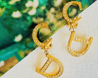Christian Dior Vintage 1990s Monogram Logo CD Crystals Drop