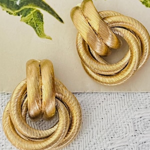 Givenchy Vintage 1980s Trio Interlocked Intertwined Tube Hoop Chunky Earrings, Gold, Mum, Girl, Wife, Y2K, Him, Anniversary, Birthday Gift
