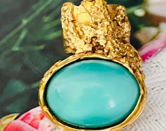 Yves Saint Laurent YSL Arty Soft Clear Green Cabochon Chunky Ring, Gold, Size 6, Mom, Girl, Wife, Y2K, Him, Men, Anniversary, Birthday Gift