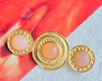 Givenchy Vintage Gripoix Long Round Pink Orange Trio Crystals Long Bar Brooch, Mom, Girl, Wife, Y2K, Him, Men, Anniversary, Birthday Gift