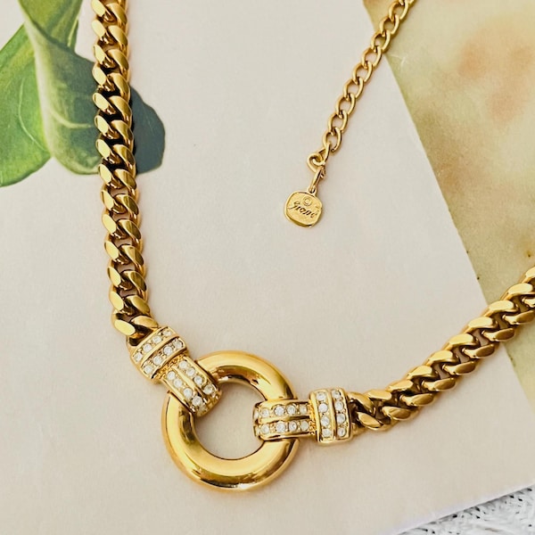 Collar Christian Dior GROSSE Glow Circle Crystals Door Knocker Cuban Chain Necklace, Mamá, Niña, Esposa, Y2K, Él, Hombres, Aniversario, Regalo de Cumpleaños