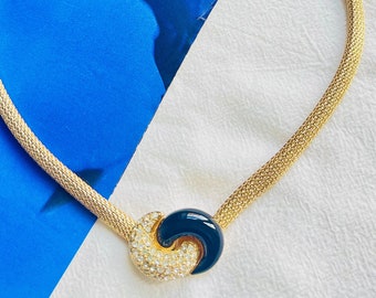 Vintage DIOR Gold Snake Chain Necklace & Earrings Set - Rhinestone