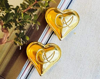 Christian Lacroix Vintage 1980s Classic Logo Heart Love Clip Earrings, Gold, Women, Mother, Mom, Girl, Wife, Y2K, Anniversary, Birthday Gift