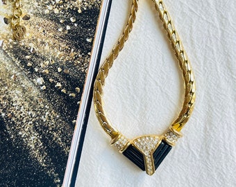 Christian Dior Vintage 1970 Crystals Black Triangle Arc