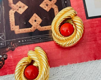 DIOR ヘアピン　ヴィンテージ itimi hooked jantique Christian Dior Vintage 1980s Red Cabochon Double Swirl Twist Rope