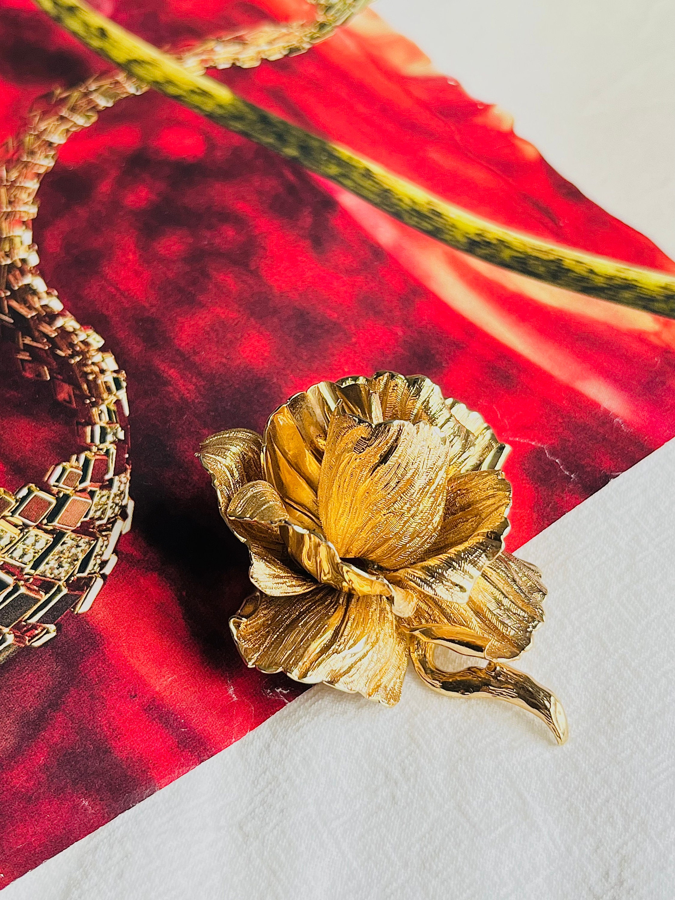 Christian Dior 1964 Vintage Large Sculpted 3D Vivid Rose Flower