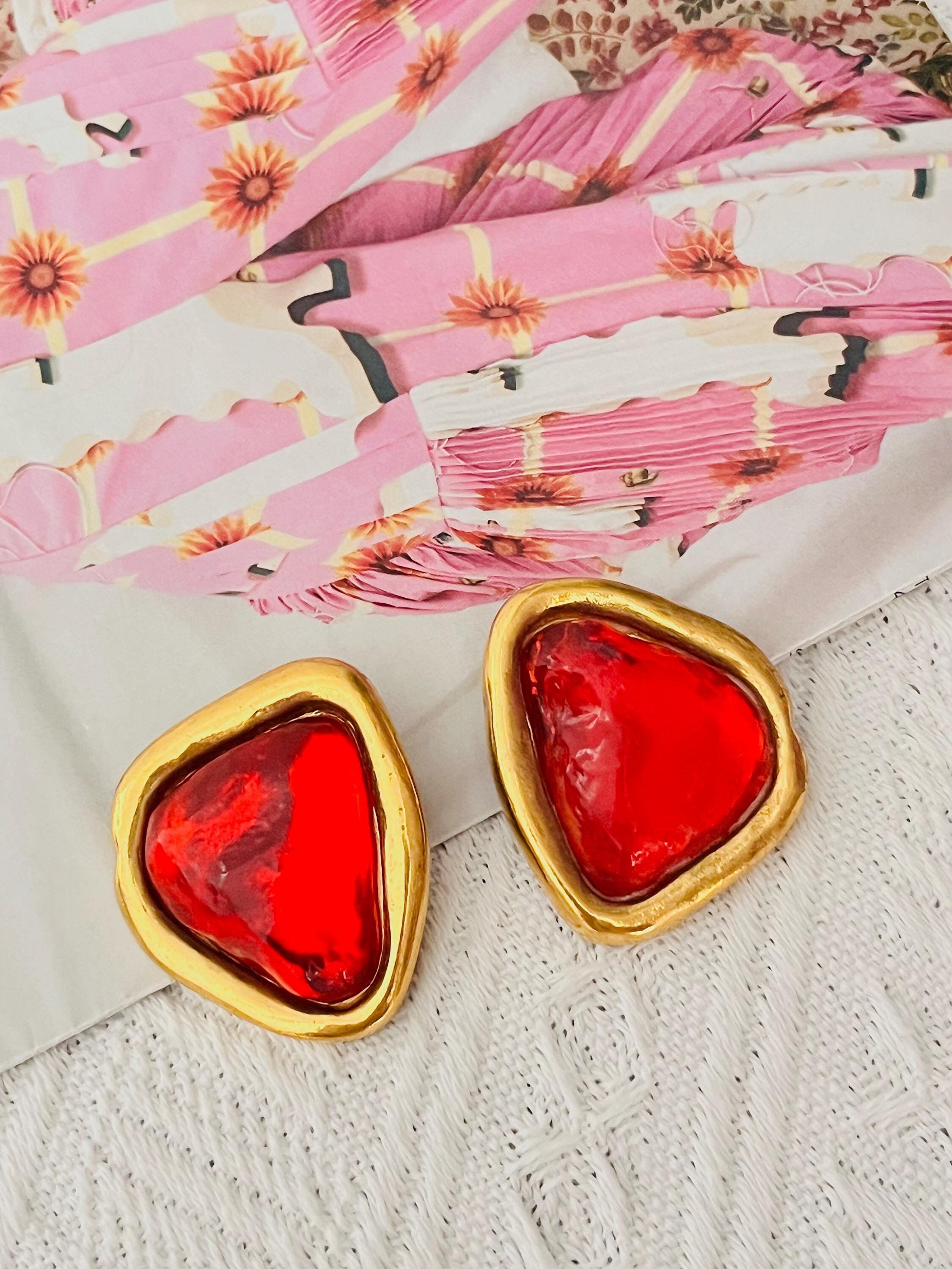 Yves Saint Laurent YSL Vintage Asymmetric Triangle Ruby Crystal