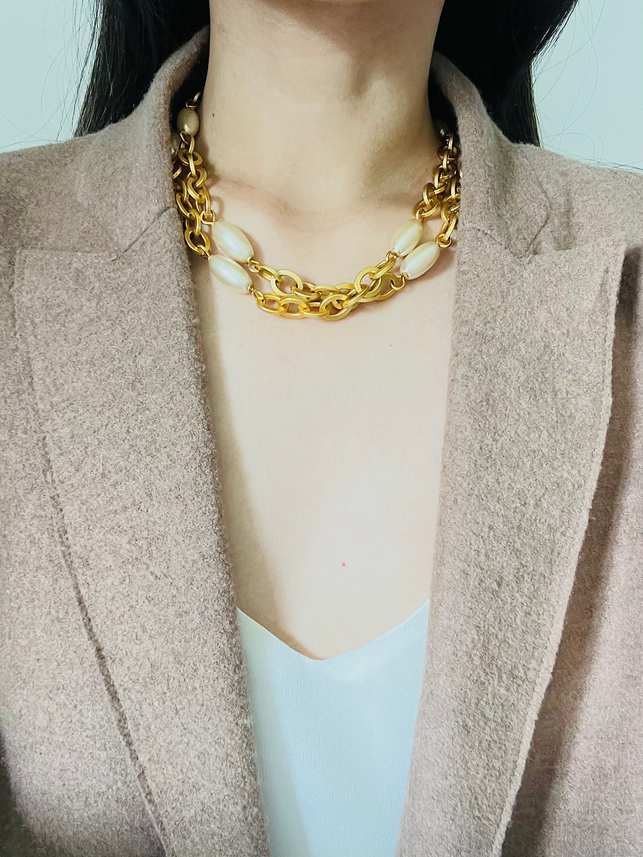 シャネル ヴィンテージ 1995 ロングオーバルパール CCロゴ ココ