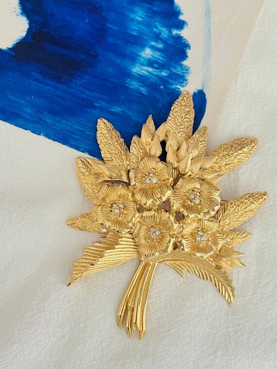 Christian Dior Vintage 1980 Massive Blossom Crystals Flower Leaf