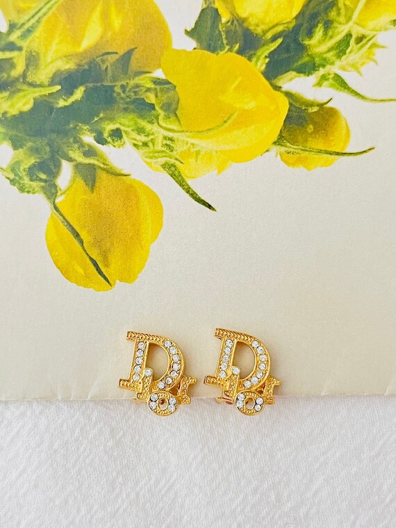 Christian Dior Vintage 1980s Oblique Monogram Logo Crystals Clip Earrings Gold Mom Y2K Girl Wife Anniversary Wedding Birthday Gift Etsy