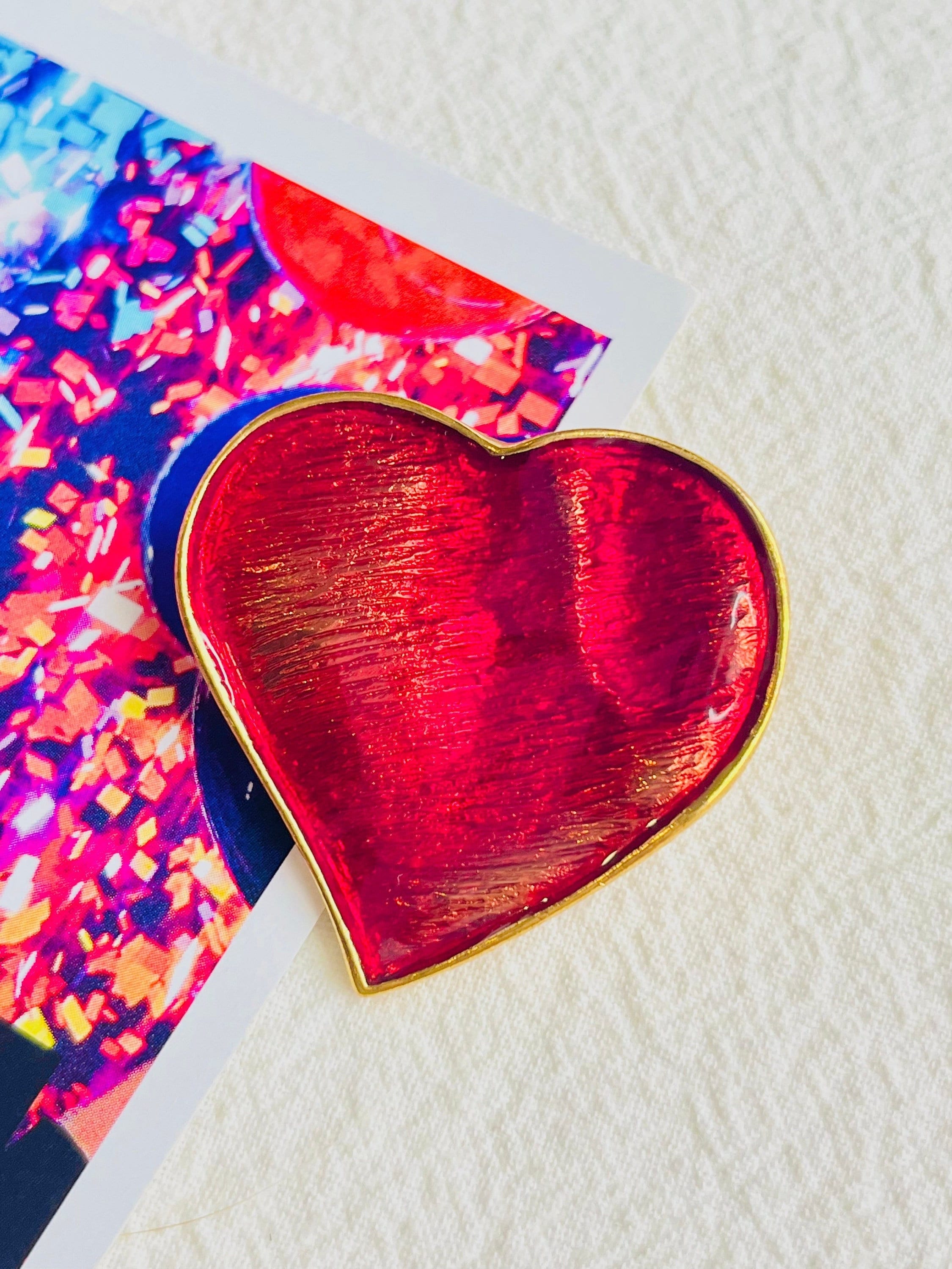 Yves Saint Laurent YSL Vintage 1990s Large Ripple Red Heart Love Brooch Pendant, Gold, Mom, Girl, Wife, Y2K, Him, Anniversary, Birthday Gift