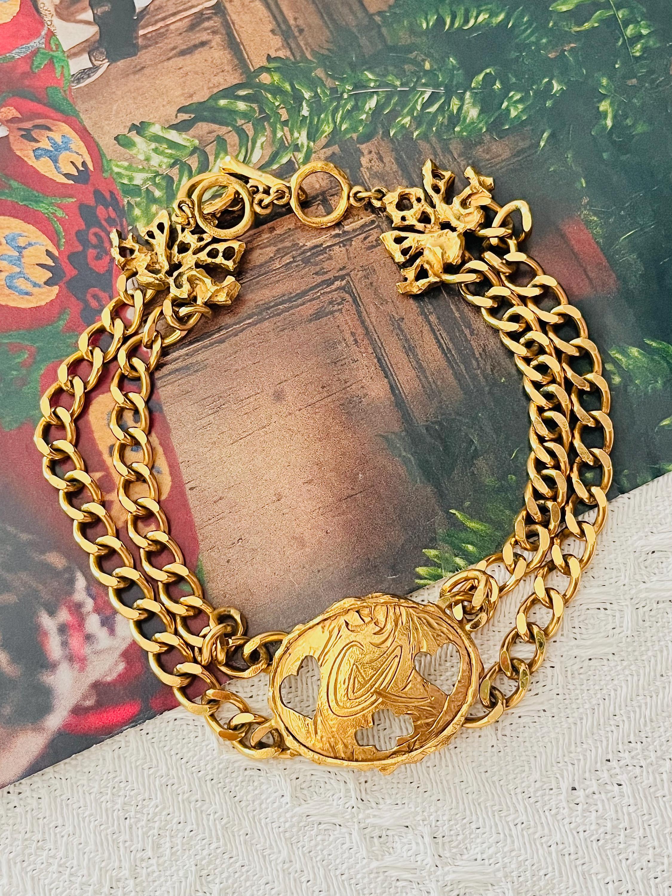 Christian Lacroix Vintage Logo Oval Heart Cross Double Layers