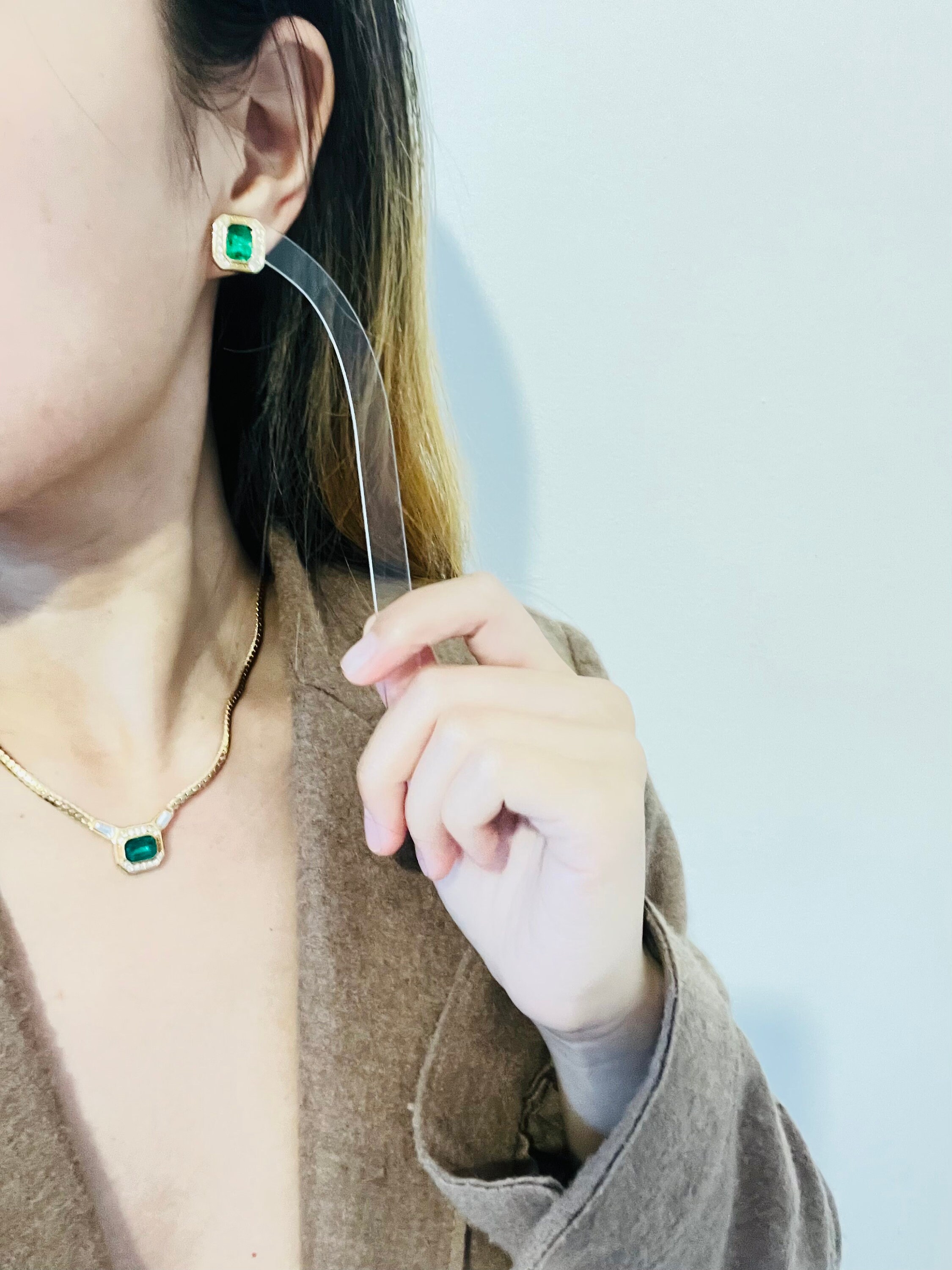 Christian Dior Vintage Gripoix Emerald Octagon Marble Green