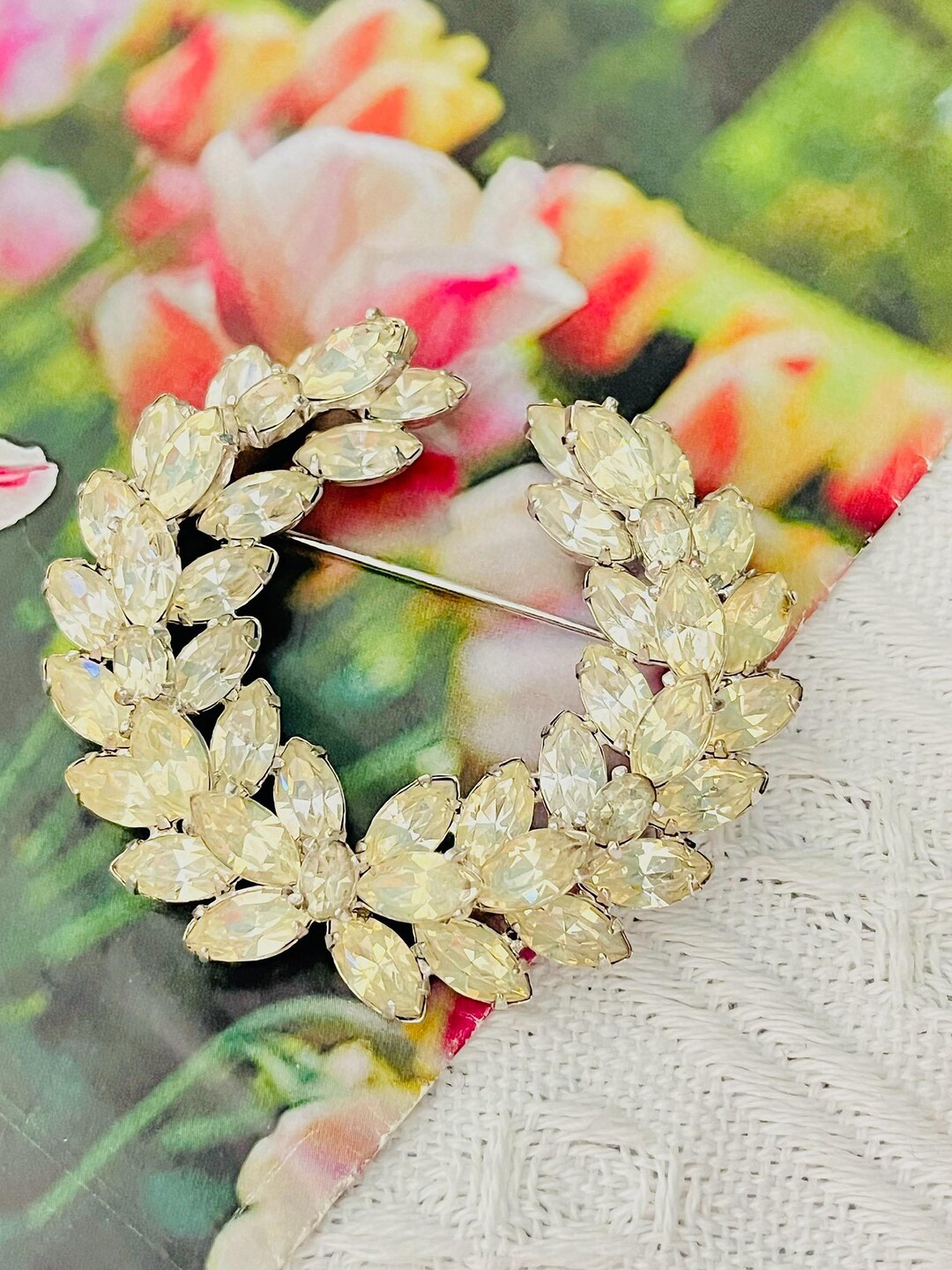 Christian Dior Kramer Large 3D Crystals Marquise Layer Flower