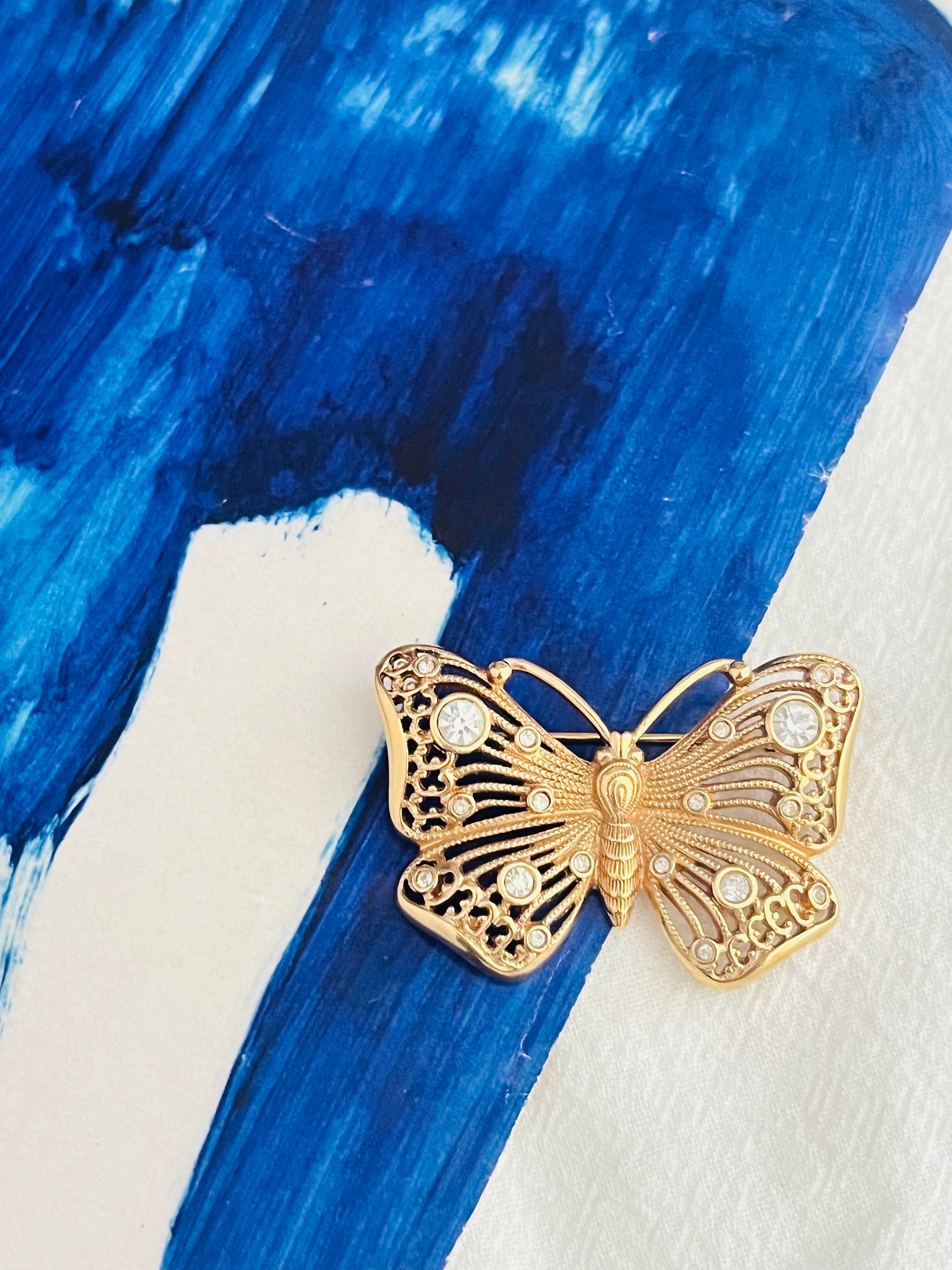 Christian Dior 1980s Vintage Vivid Butterfly Crystals Openwork