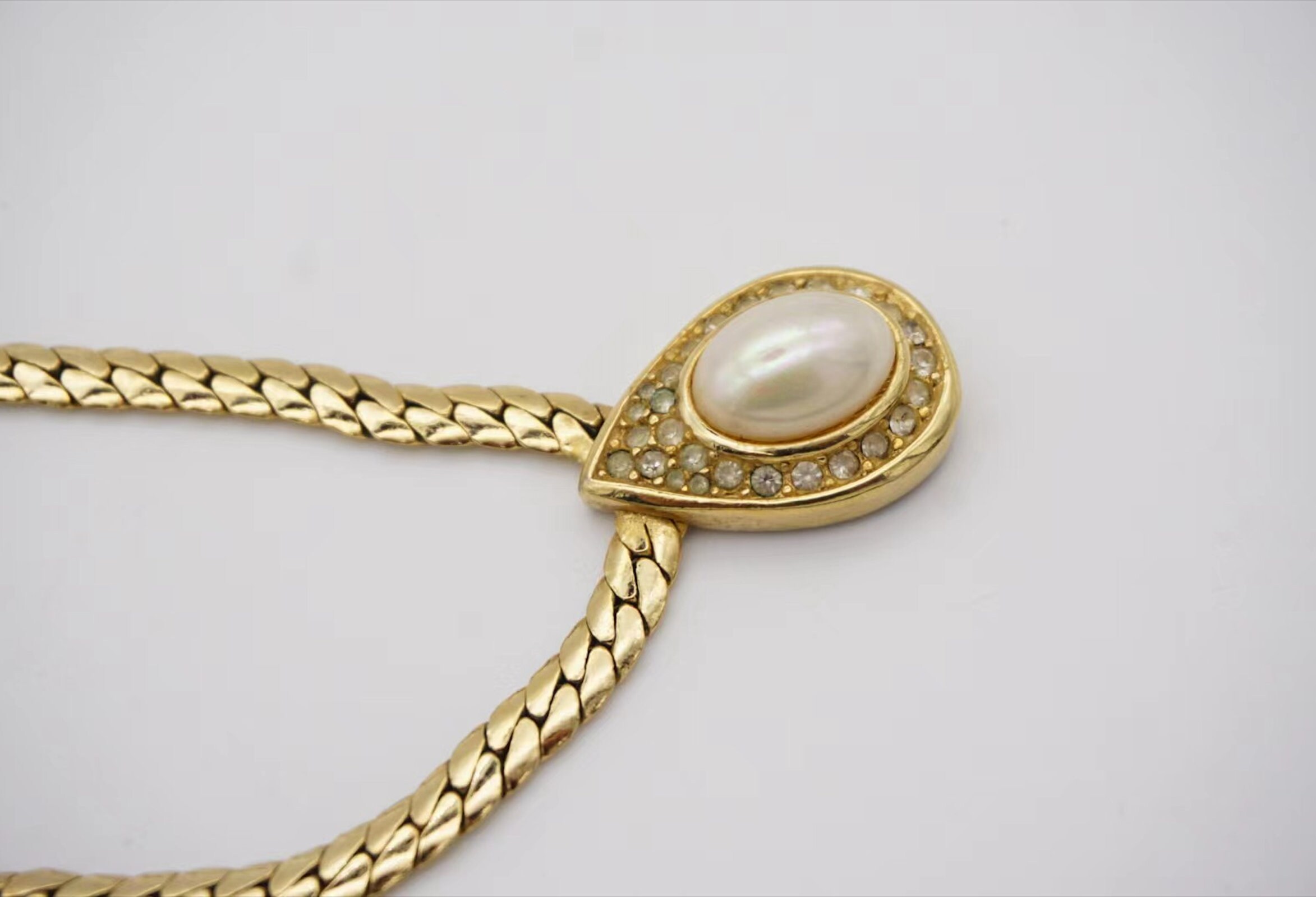 Christian Dior Vintage 1970s Large Oval Pearl Crystals Tear