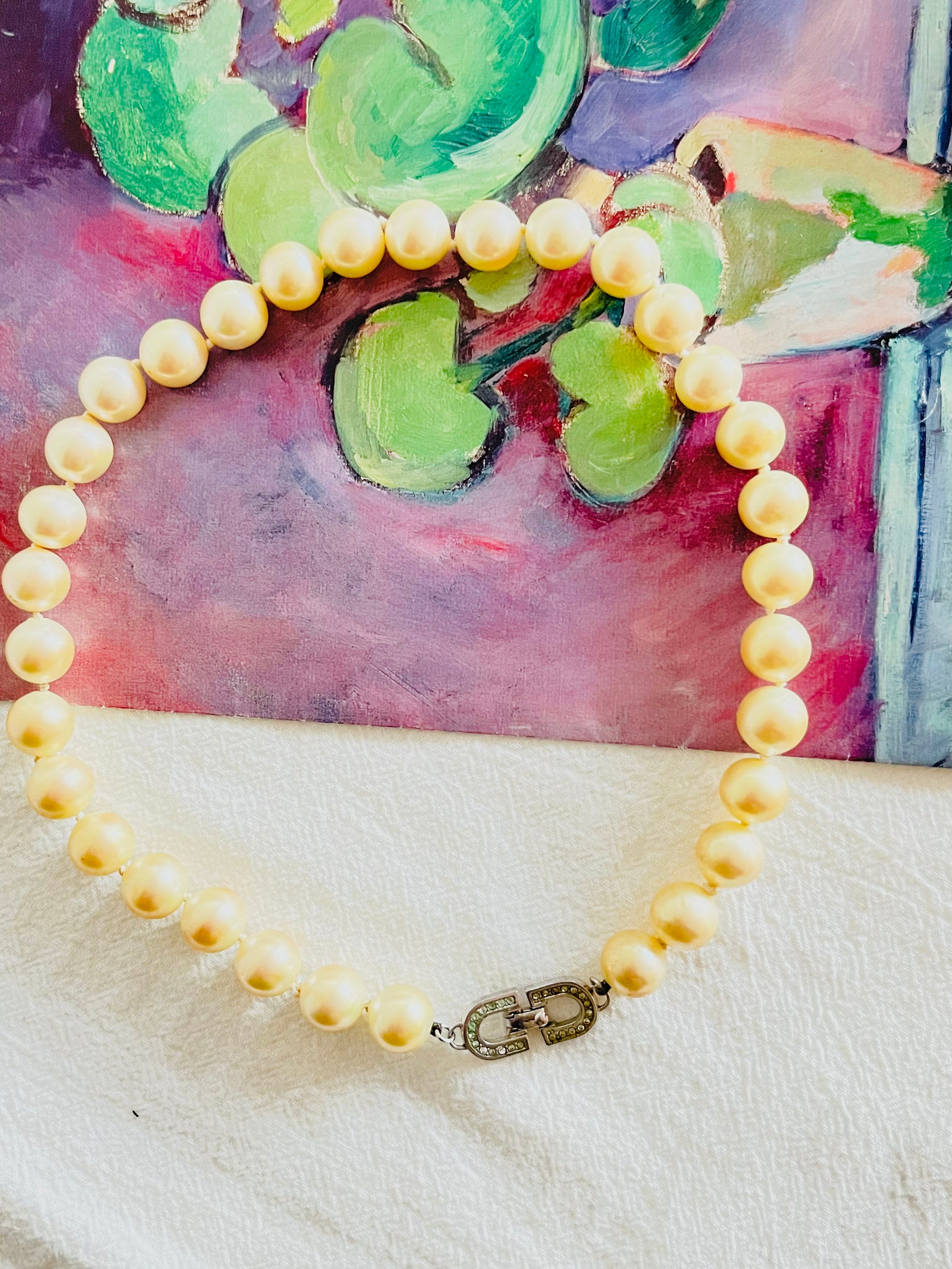 Christian Dior Vintage 1980s Large White Round Pearls Logo CD