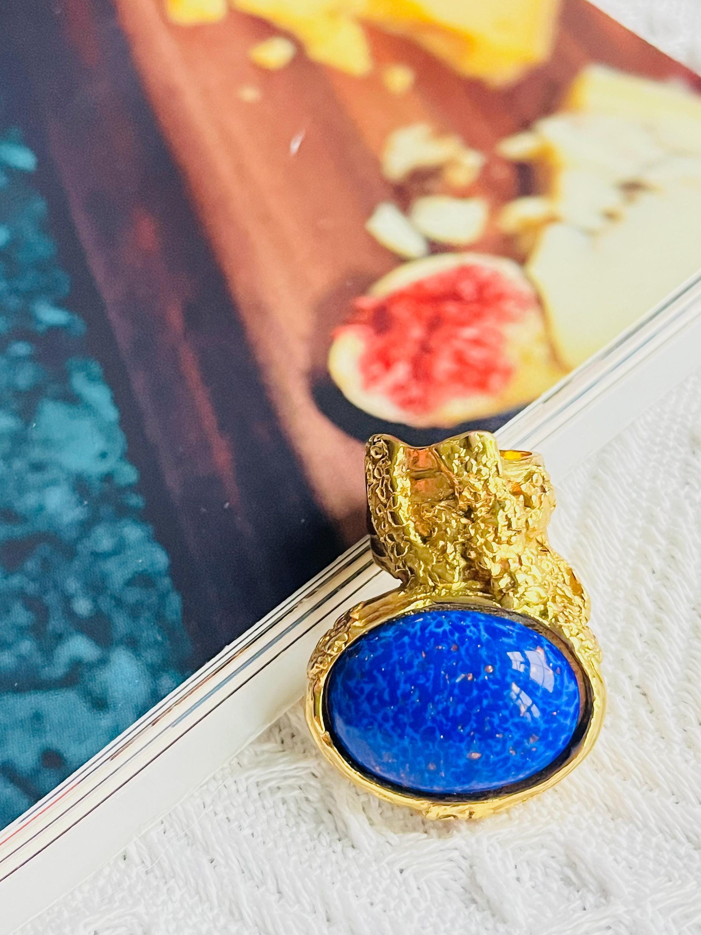 春夏新作 Yves Statement Cabochon Navy Lapis Arty YSL Laurent Saint アクセサリー
