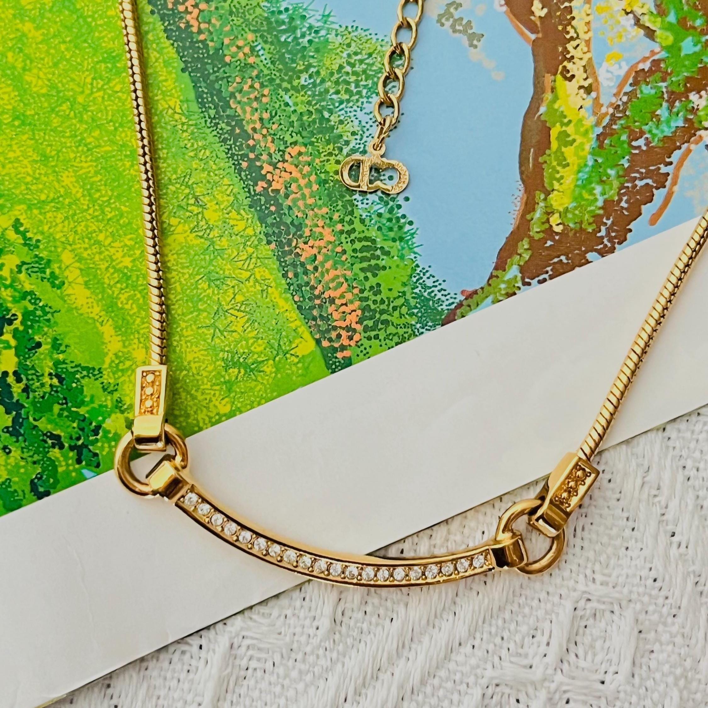 Christian Dior Vintage 1980s Crescent Curved Bar Crystals Hoop