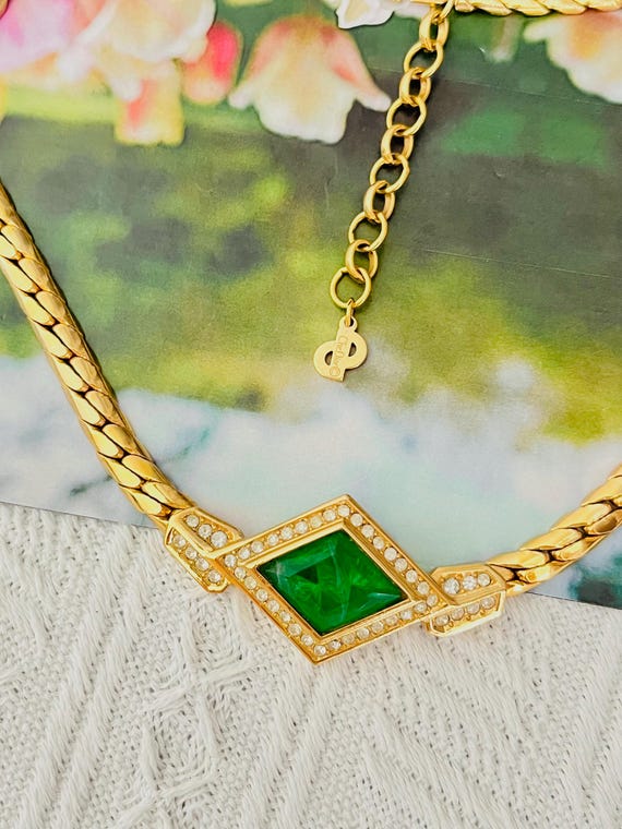 Christian Dior Vintage 1980s Emerald Gripoix Diamond Crystals