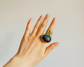 Yves Saint Laurent YSL Arty Large Lapis Navy Foil Cabochon