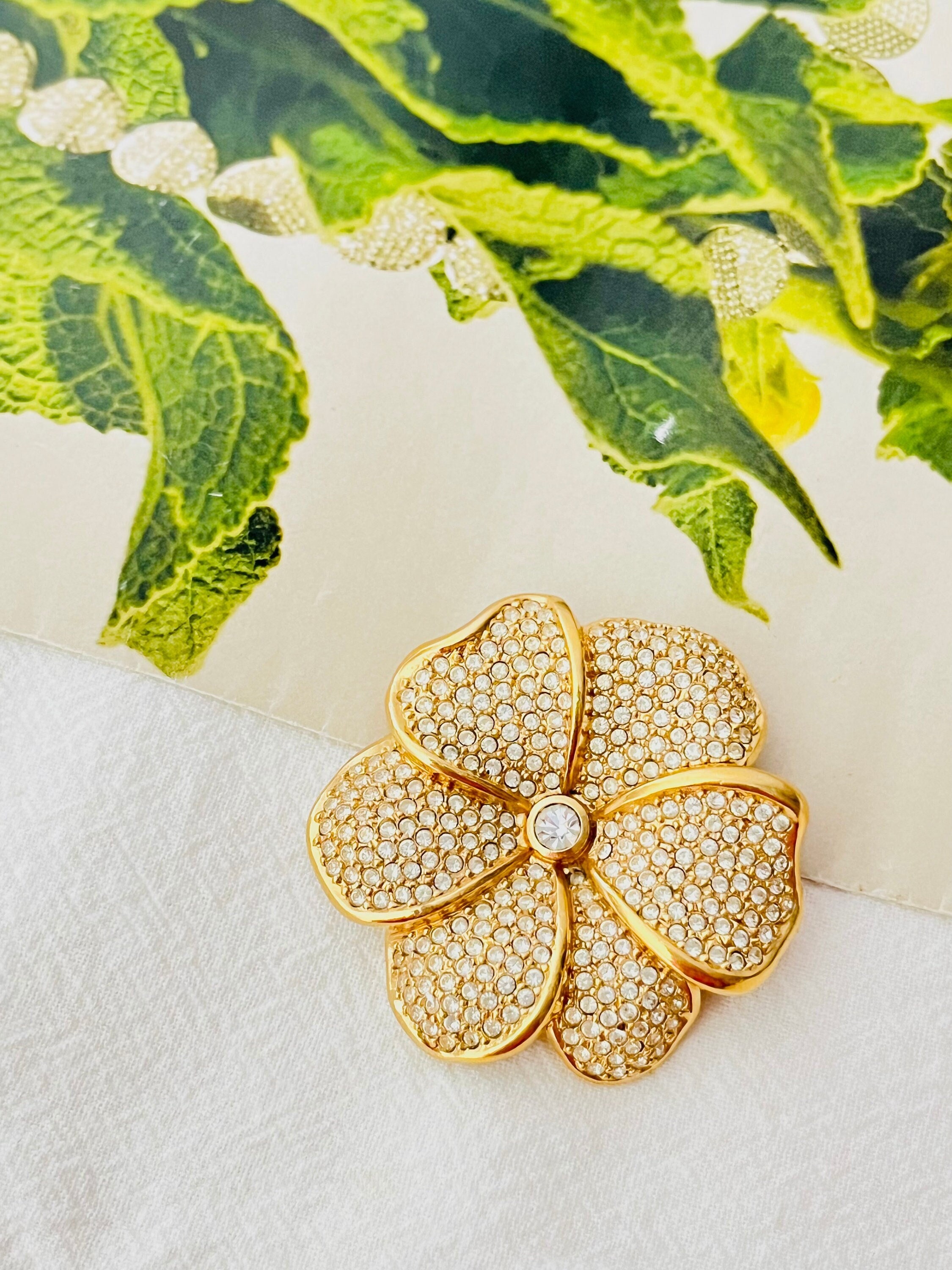 Christian Dior Vintage 1980s Large Whole Shining Crystals Flower