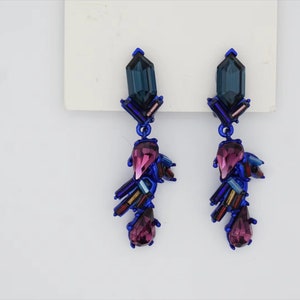 Christian Lacroix Vintage 1980s Crystals Navy Purple Iridescent Rocaille Clip On Earrings, Mom, Girl, Wife, Y2K, Anniversary, Birthday Gift image 5