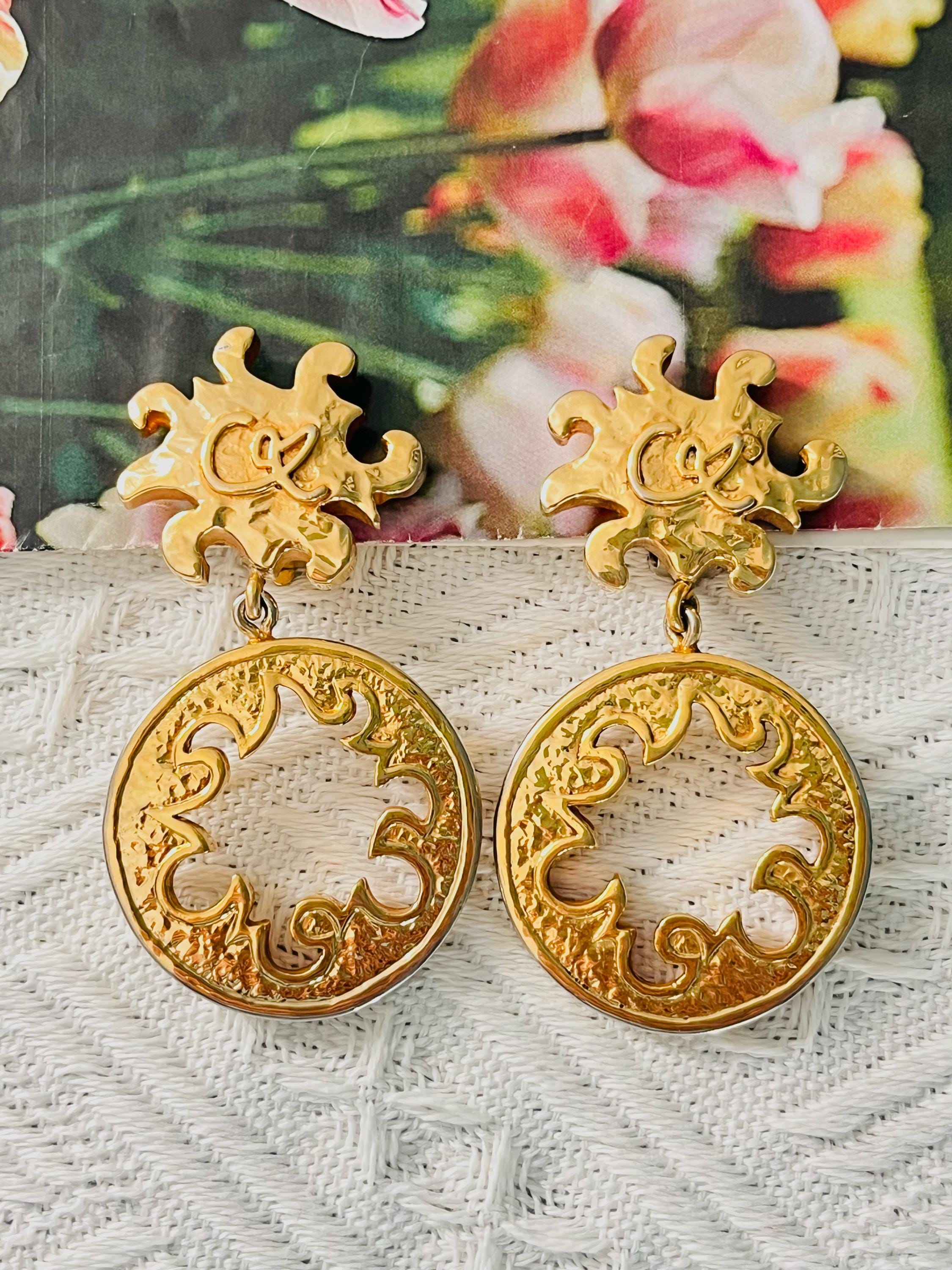 【美品】Christian Lacroix イヤリング ネックレス ヴィンテージ Christian Lacroix Vintage Logo Double Fire Flame Sun Circle Drop