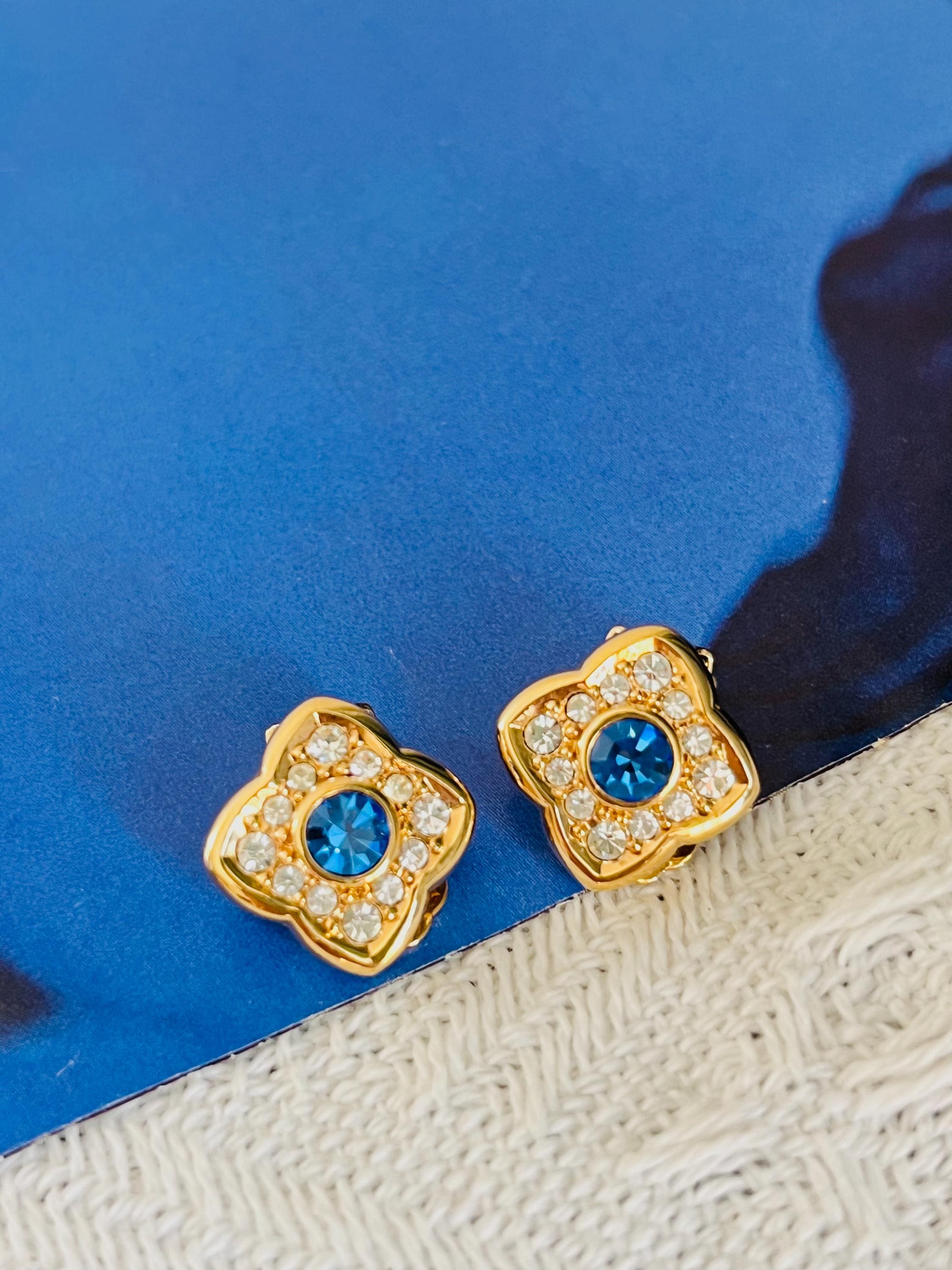 Christian Dior Vintage 1980s Clover Leaf Sapphire Flower Crystals