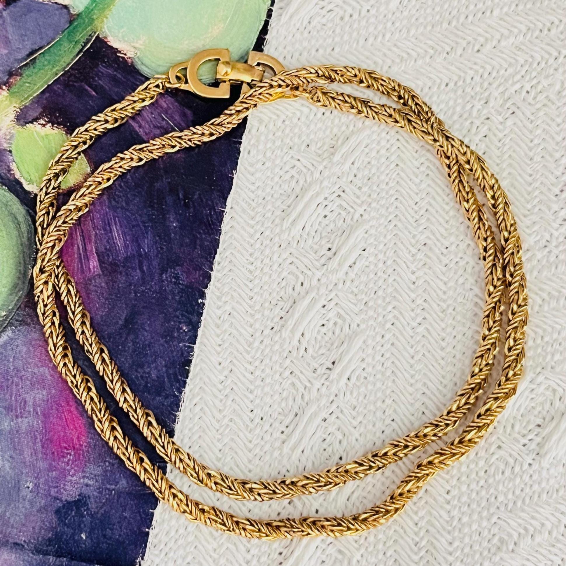 vintage Dior ロープ ネックレス 44cm 286 Christian Dior Vintage 1980 Wheat Mesh Twist Chain Rope Versatile