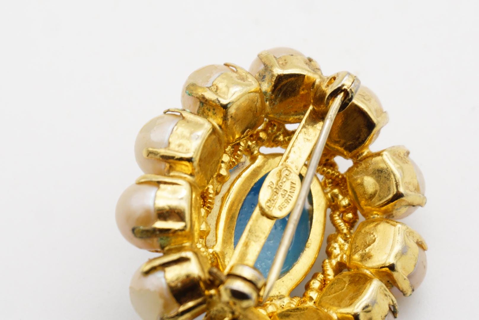 Christian Dior 1968 Vintage Turquoise Blue Cabochon White Pearls