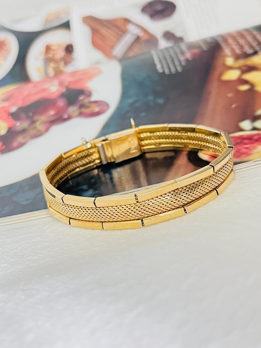 Christian Dior GROSSE 1959 Woven Mesh Link Ridged Double Hinged