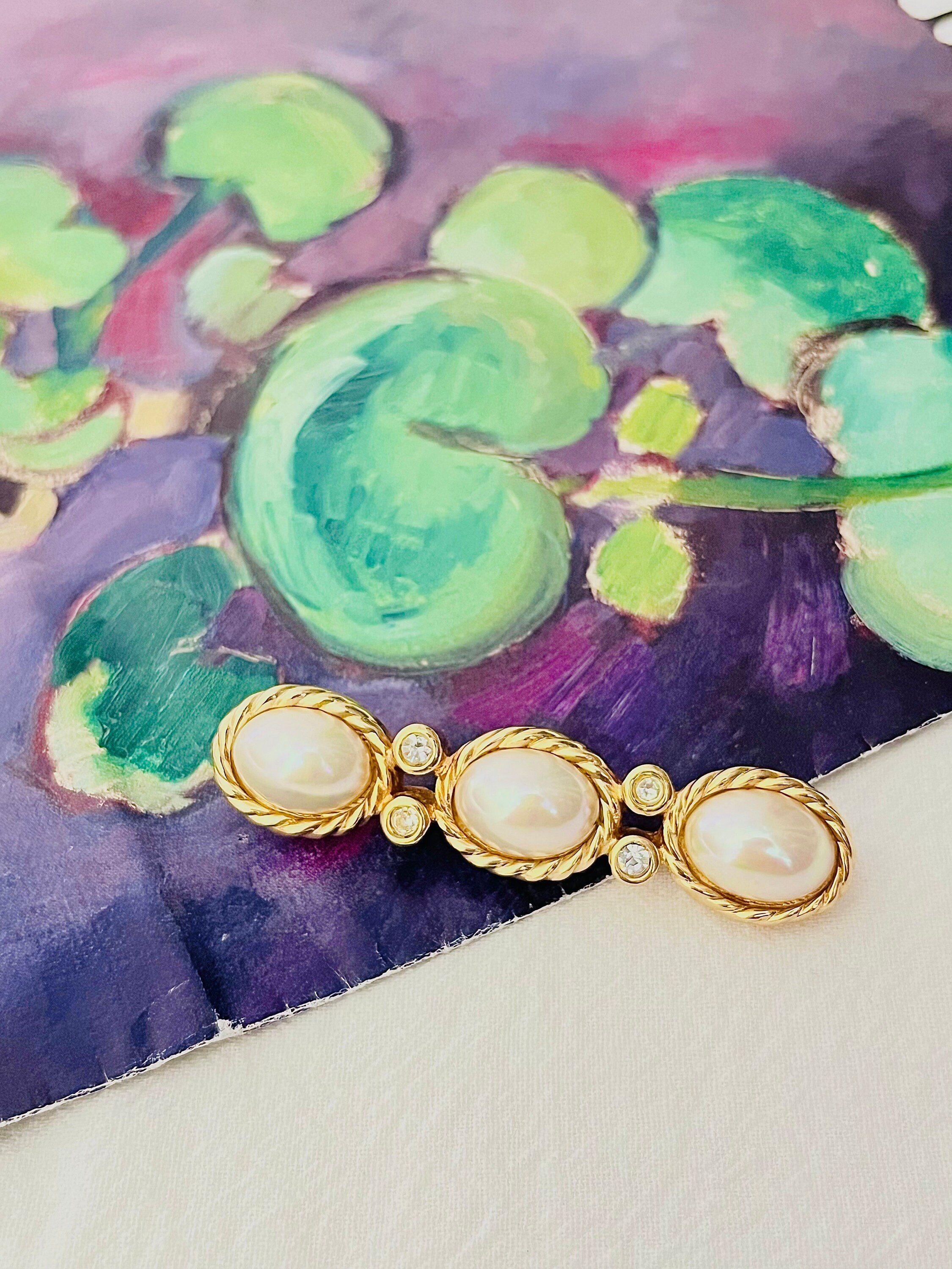 Christian Dior Vintage 1980s Trio Oval White Pearls Crystals Long