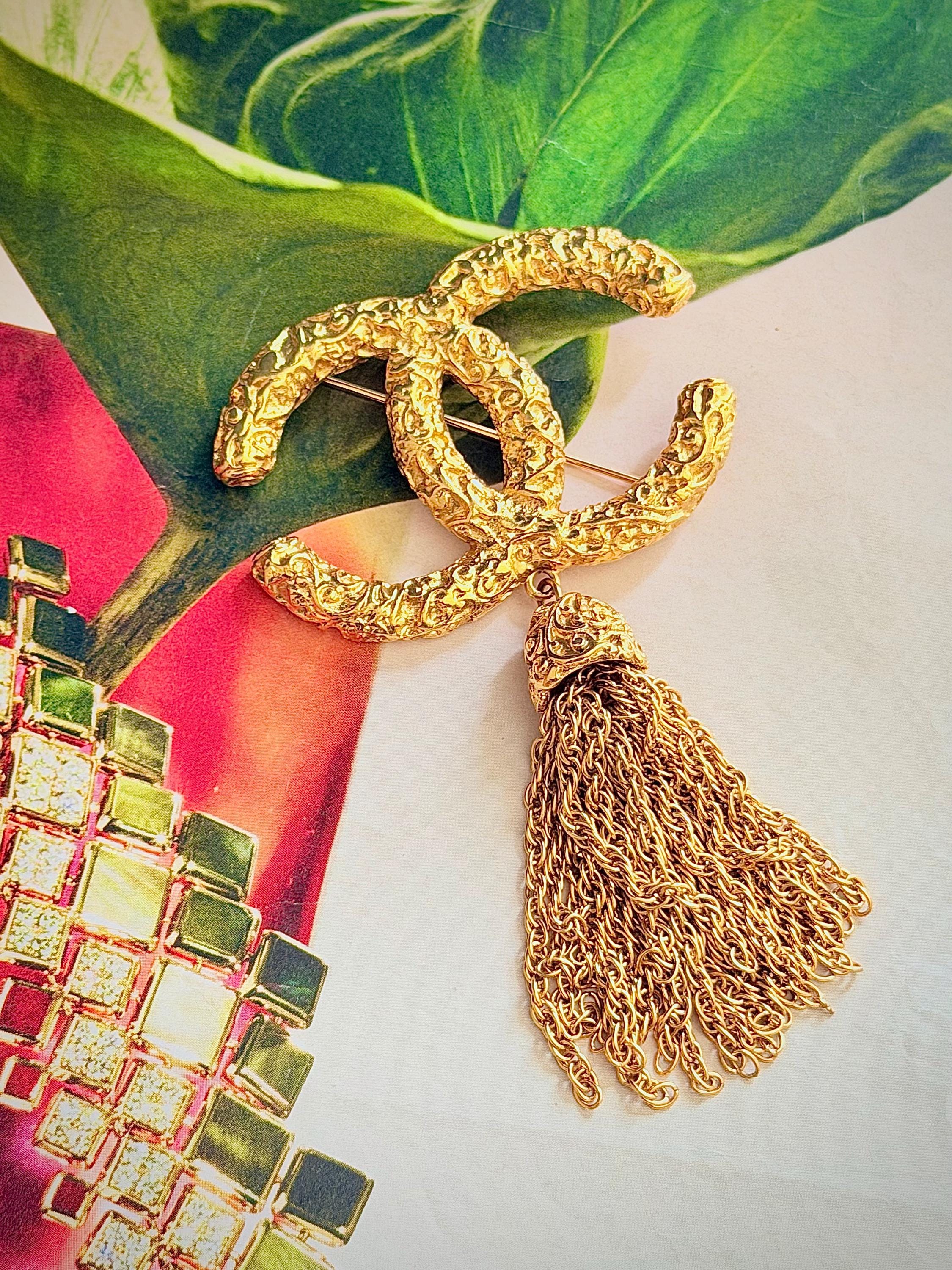 Chanel Vintage 1993 Iconic Lava Logo Coco CC Tassel Fringe Chunky