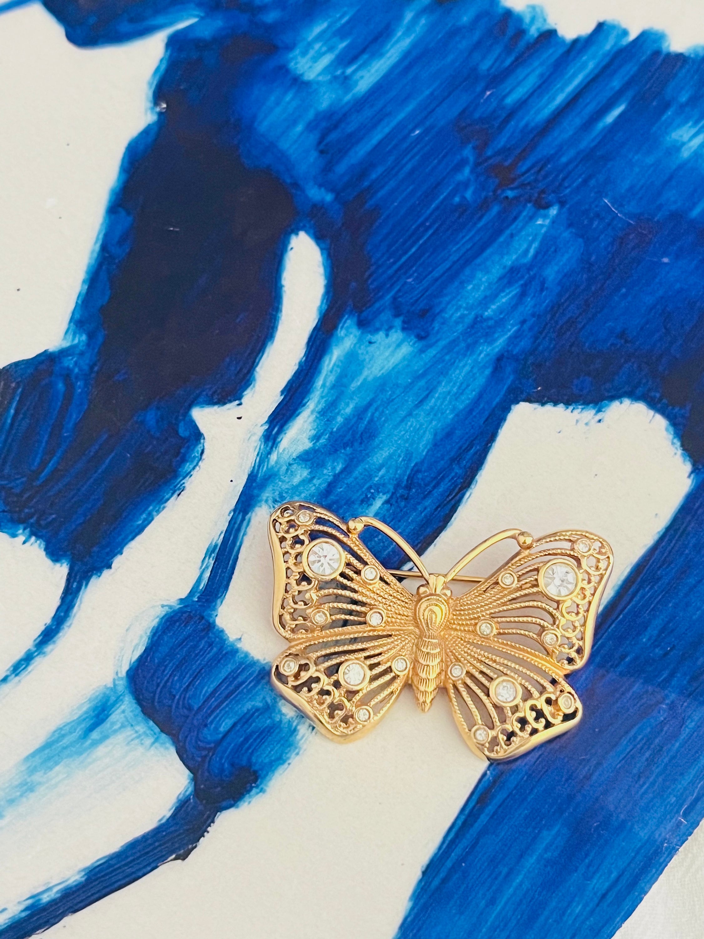 Christian Dior 1980s Vintage Vivid Butterfly Crystals Openwork