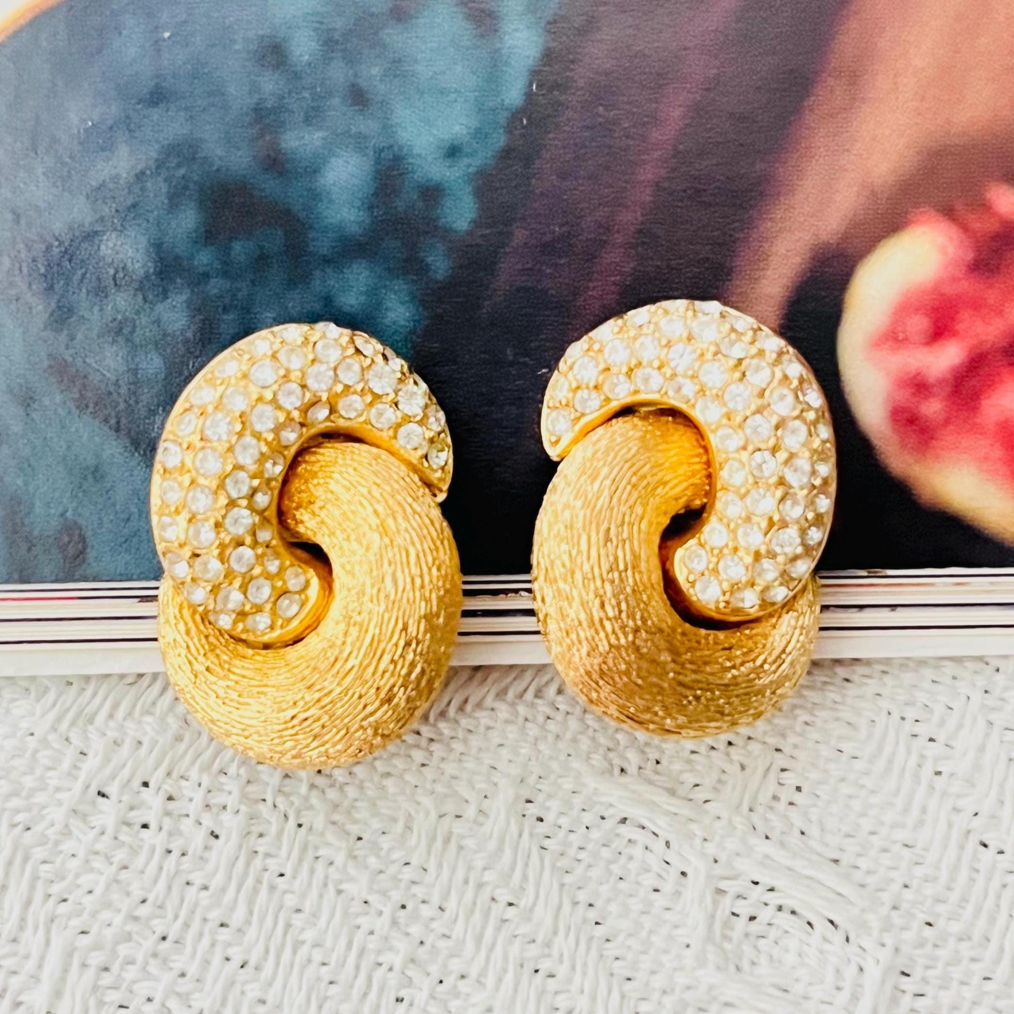 Christian Dior Vintage 1980s Textured Crystals Interlocked Twist