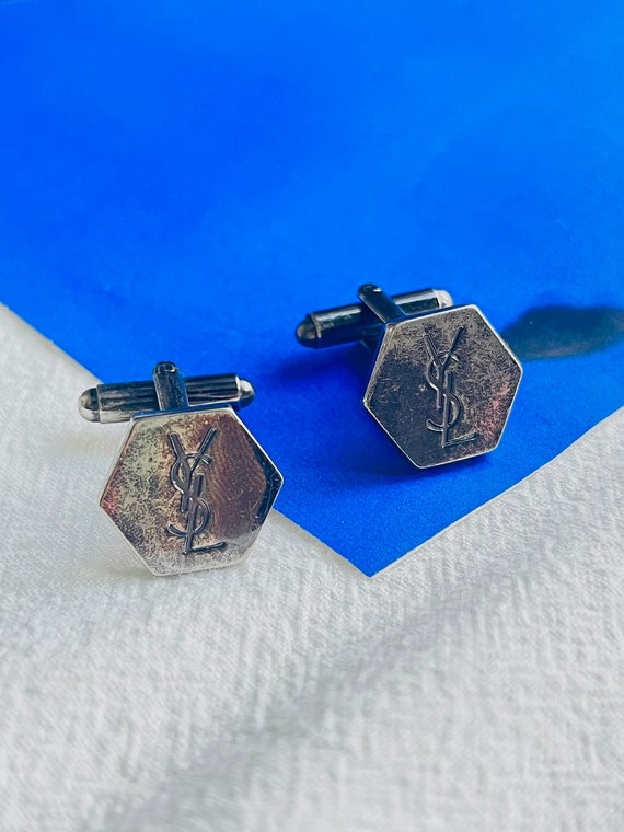 Yves Saint Laurent Logo Hallmark YSL Monogram Hexagon Black