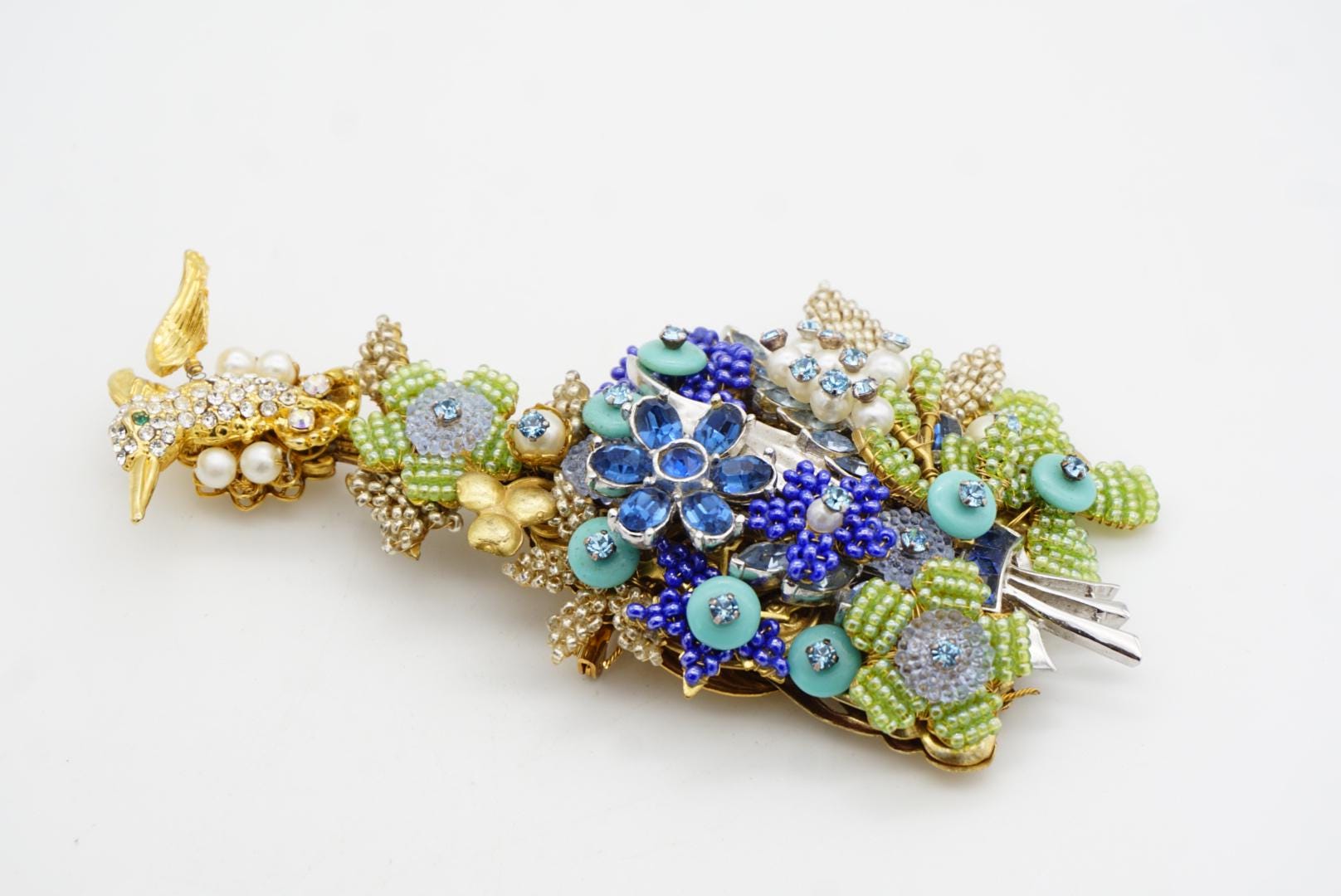 Stanley Hagler Vintage Hummingbird Huge Flower Crystals Blue Green