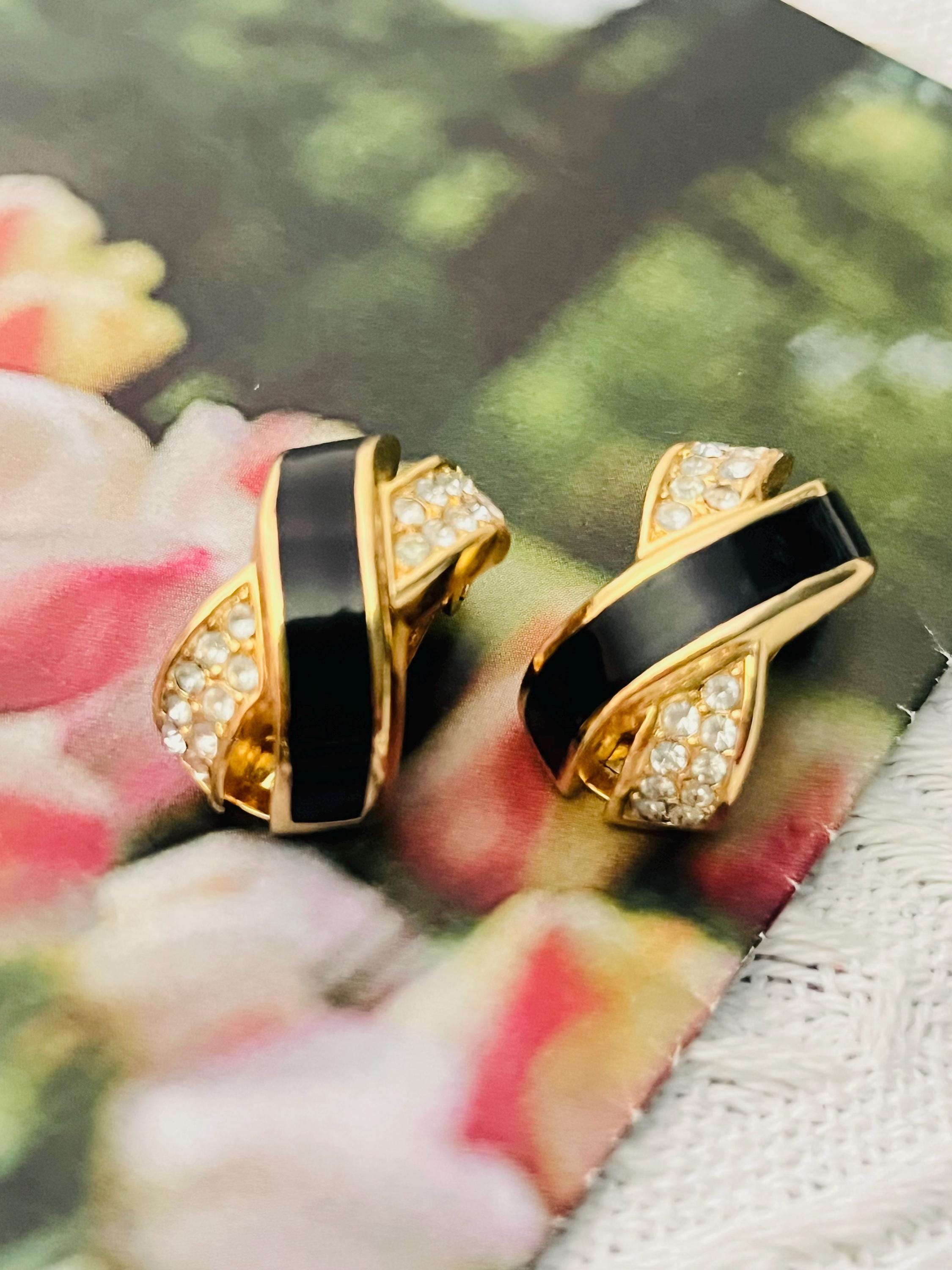 Christian Dior Vintage 1980s Black Cross Kiss X Crystals Curved