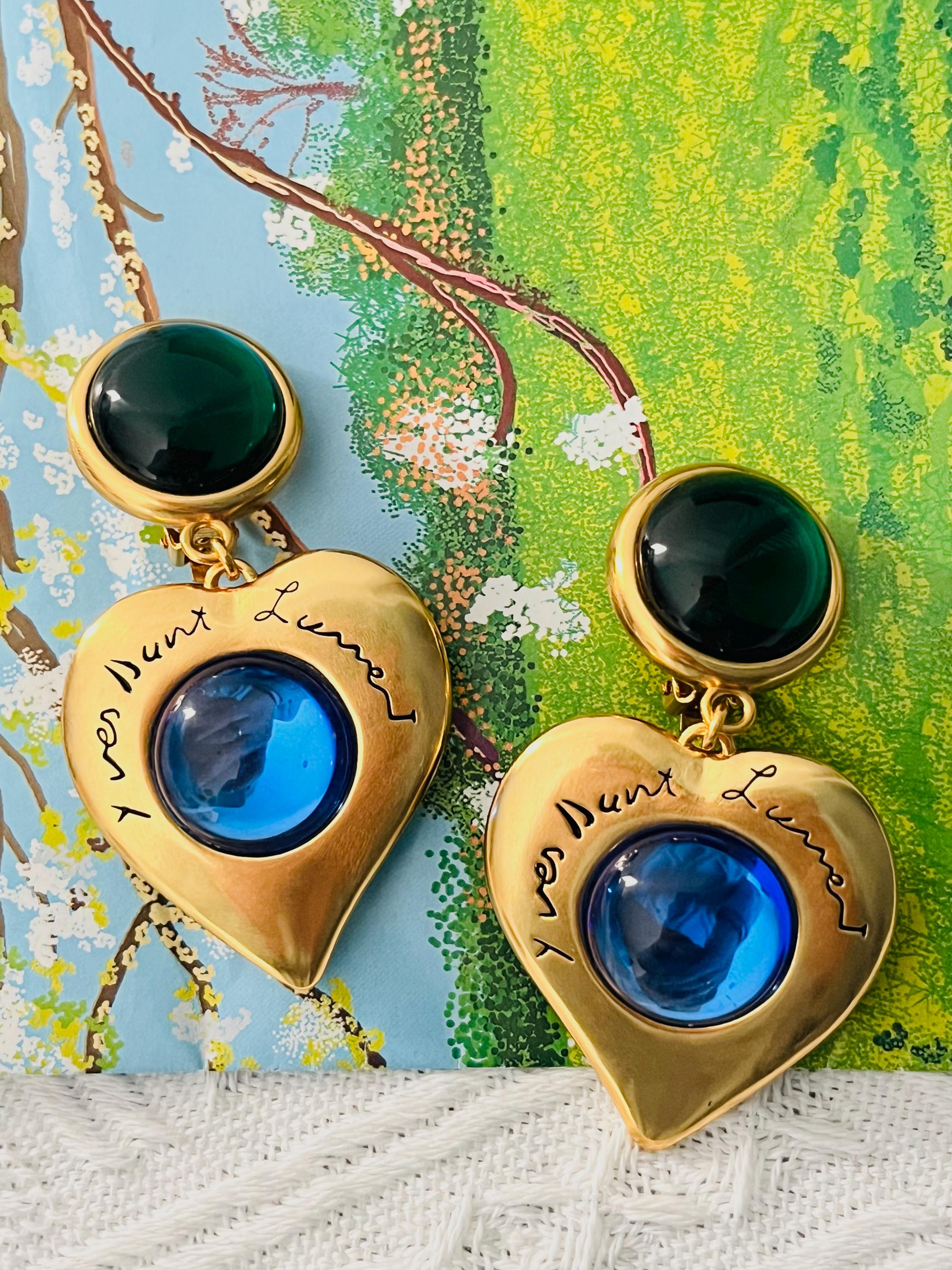 Yves Saint Laurent ピアス Yves Saint Laurent YSL Large Heart Logo Gripoix Emerald Sapphire