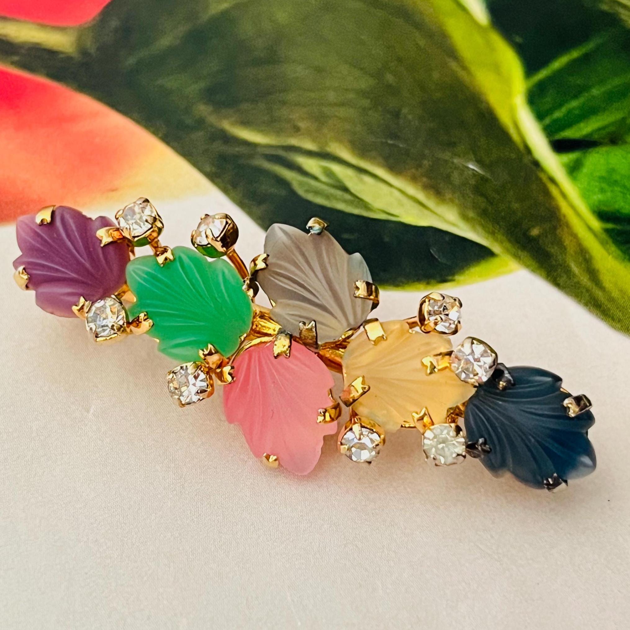 Christian Dior Vintage 1970 Pink Green Blue 6 Leaf Salad Flower